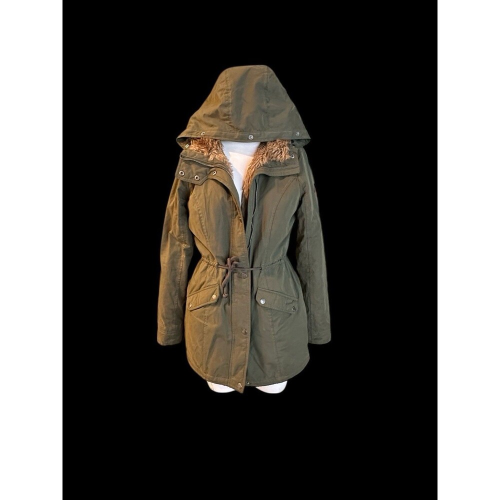 Hollister by Abercrombie&Fitch Cozy-Lined Parka Faux Fur Coat Jacket Olive M